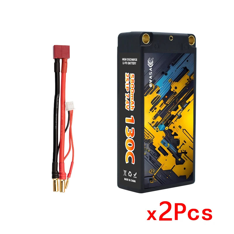 2Pcs GNB Lipo Battery 2S 7.4V 7.6V 4600mAh 5800mAh 6800mAh 120C 130C 140C HV Shorty Hard Case With 5MM T Plug For RC Car Boat
