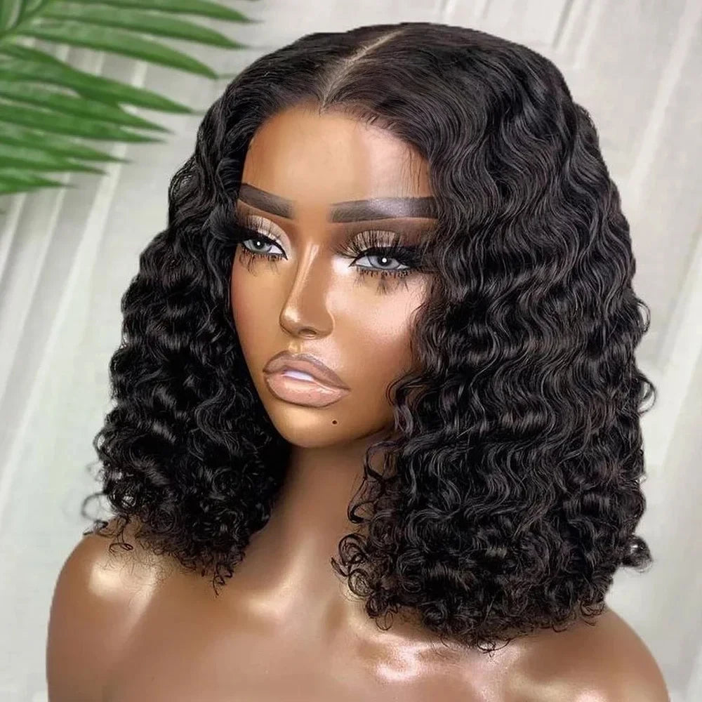 Pre Cut No Glue Water Wave 13x6 Bob Wigs Curly 7x5 Glueless Wig Human