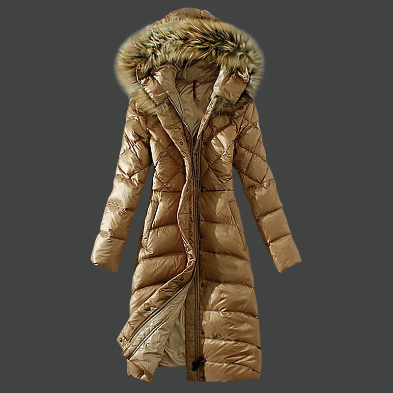 Women's Mid-Long Thickened Down Jacket With Large Raccoon Fur Collar White Duck Down Winter Coat Bikini Set Women's Swimsuit Bea
