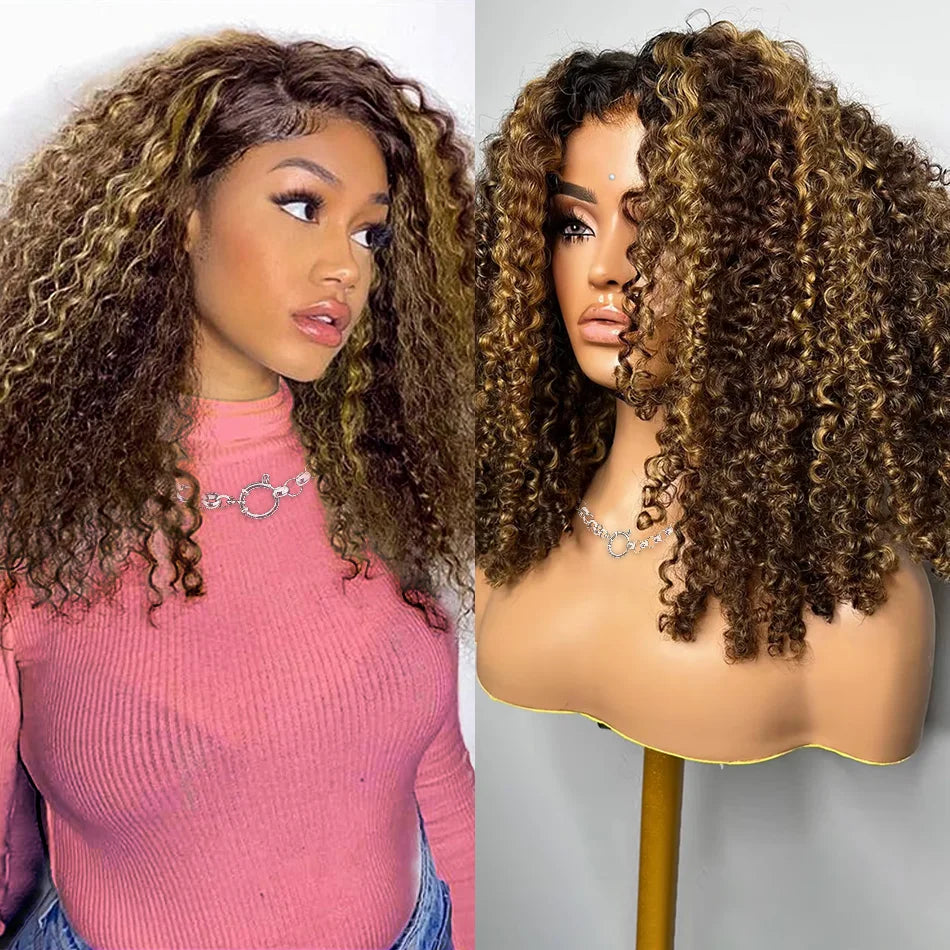 Highlight Ombre Bob Wig Human Hair Curly Short 5X5 Hd Lace Closure Wig