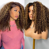 Highlight Ombre Bob Wig Human Hair Curly Short 5X5 Hd Lace Closure Wig