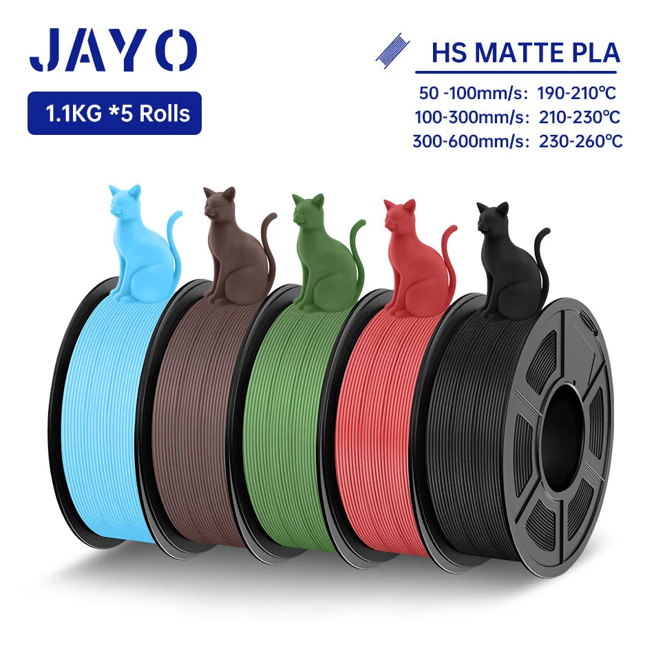 JAYO PLA Classic 3D Filament 1.75mm High Speed Matte PLA 3D Printer Filament Neatly Wound 3D Printing Materials 5Rolls/set