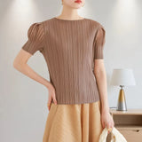 Summer New Pleated Fashion Simple Casual Style Thin T-shirt Temperament Commuting Formal Occasions Commuter Tops