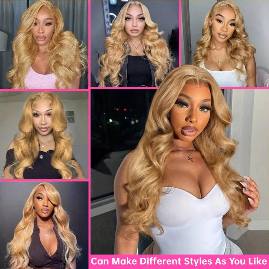 13x6 Body Wave 27 Honey Blonde Lace Frontal Wig Human Hair Wig 250 Density Brazilian 613 Blonde Wigs Human Hair Lace Frontal Wig