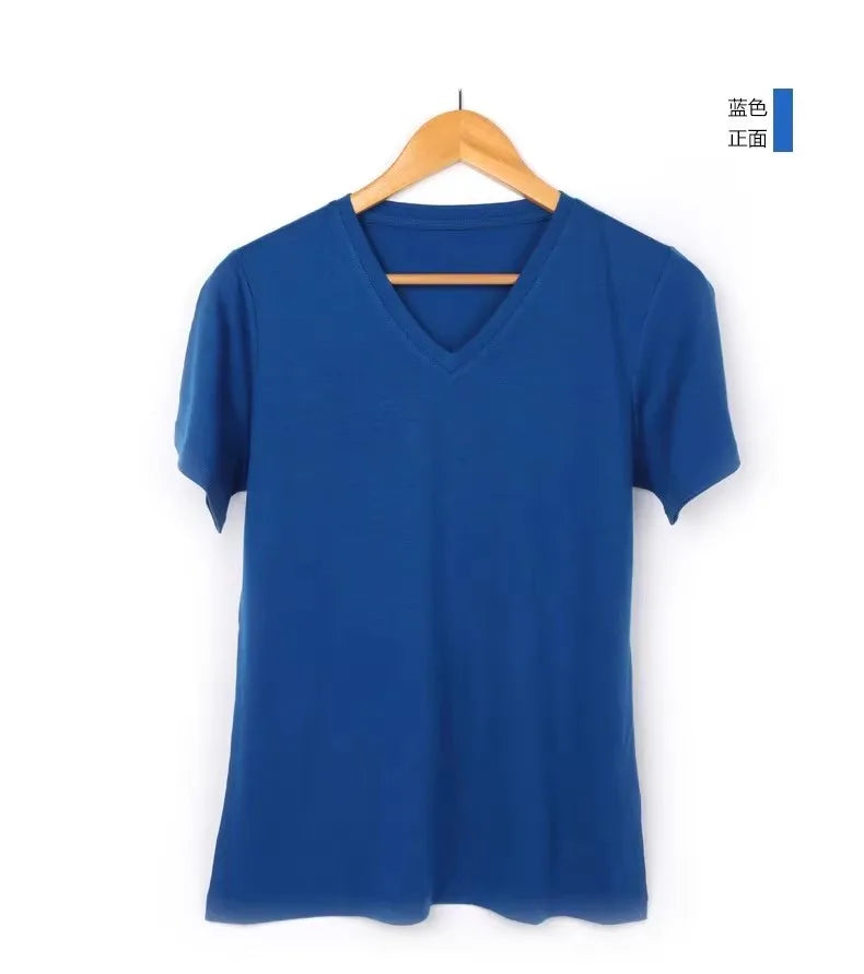 Women's 16.5Micro merino wool T shirt short sleeve V neck 100% merino wool base layer tops sports clothing Quick dry