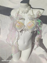 RM Handmade Mermaid Sequin Shell Bikini Top Bra Oceanarium Bar Table Performance Costume Fishtail Leather