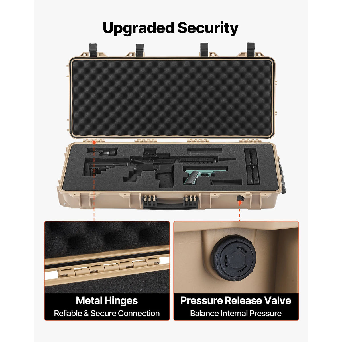 SucceBuy Hard Rifle Case Lockable Rifle Case w/ Pre-cut Foams & Wheels IP67 Waterproof Pistol Storage Cases for Rifles Shotguns