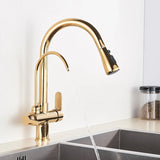 Brushed Nickel Filtered Crane For Kitchen Pull Out Spray 360 Rotation Water Filter Tap Three Ways Sink Mixer Kitchen Faucet