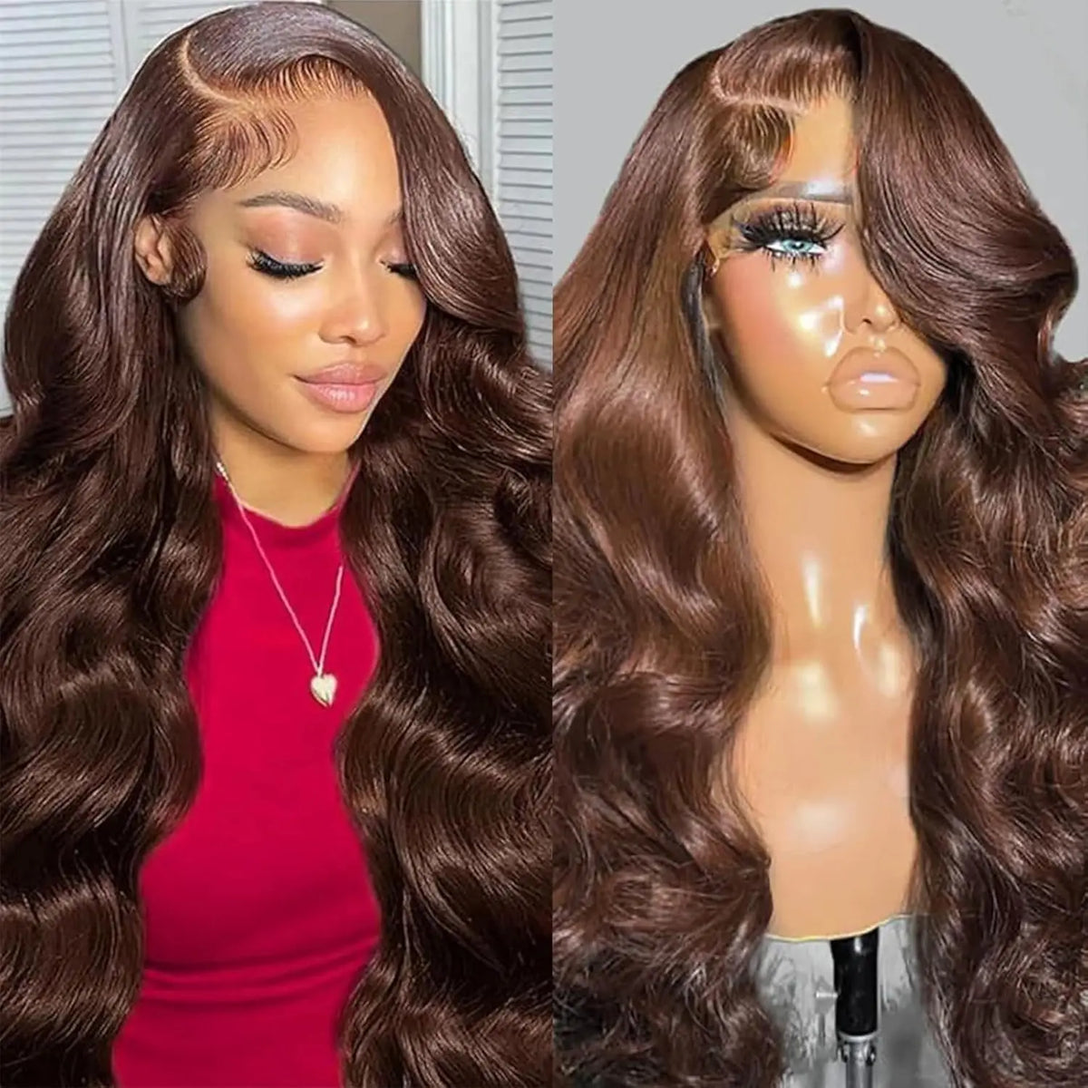 Chocolate Brown Body Wave Lace Front Wig Transparent 13x6 HD Lace Frontal Wigs Preplucked Colored Human Hair Wigs 4x4 5x5 13x4
