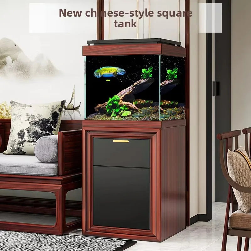 All-in-One AquariumModern Chinese Style Smart Fish Tank Bottom Filter Ultra White Glass Square Design For  Living Room
