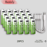 Bestely AA Rechargeable Lithium Battery 1.5V 13600mAh Fast Charging Long Lasting Li-ion Batteries 2000 Cycle with USB- C Cables