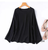 2025 Women's Leisure Summer New 100% Natural Mulberry Silk Bubble Crepe Long Sleeve Air Feel Loose Round Neck Solid T-shirt