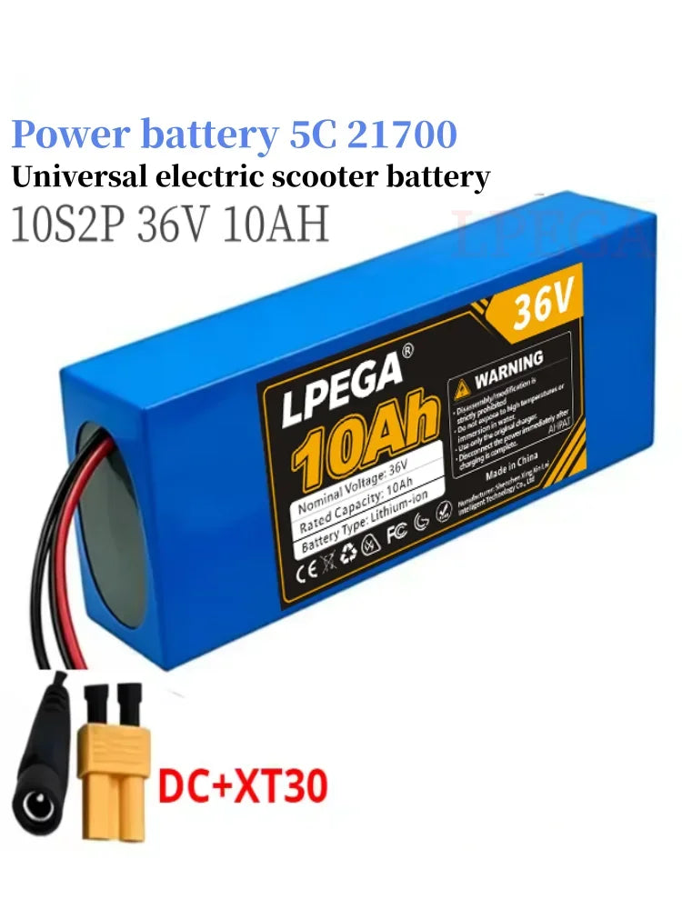 10S2P 21700 5C power lithium battery pack 36V 100% 10.0Ah rechargeable 500W for electric scooters, bicycles, motorcycles