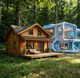 Wood Grain Finish Foldable Expandable House Portable Prefab Container Home Natural Look Exterior Decorative Panel Modular Cabin