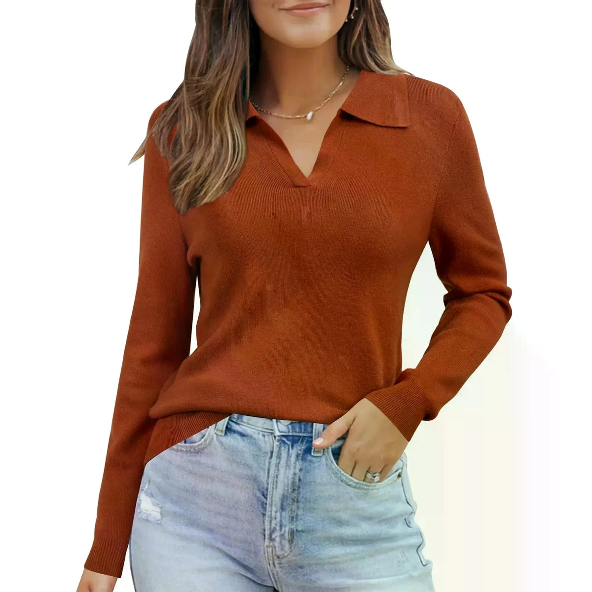 Women's POLO shirt, spring sweater, business casual wear, summer fashion.