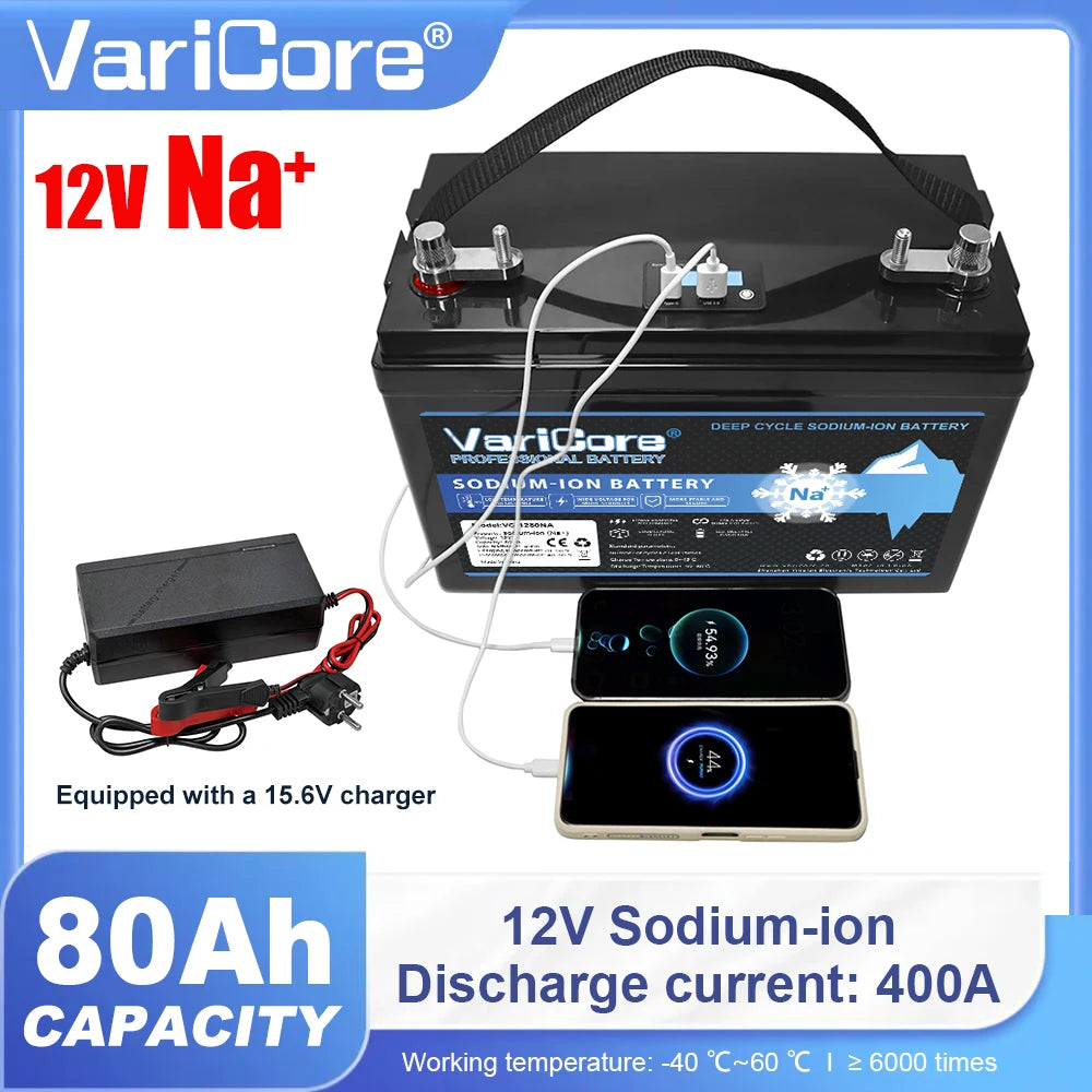 Sodium Ion Rechargeable Battery 12V/15.6V 75Ah 80Ah 230Ah Low Temperature Resistant for Electric Car Golf Cart Off Grid Solar