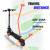 40MPH Top Speed，K11 Adult 1200W Electric Scooter,48V21AH Battery., 11-inch Off-Road Tires Sport Folding EScooter For Commuting