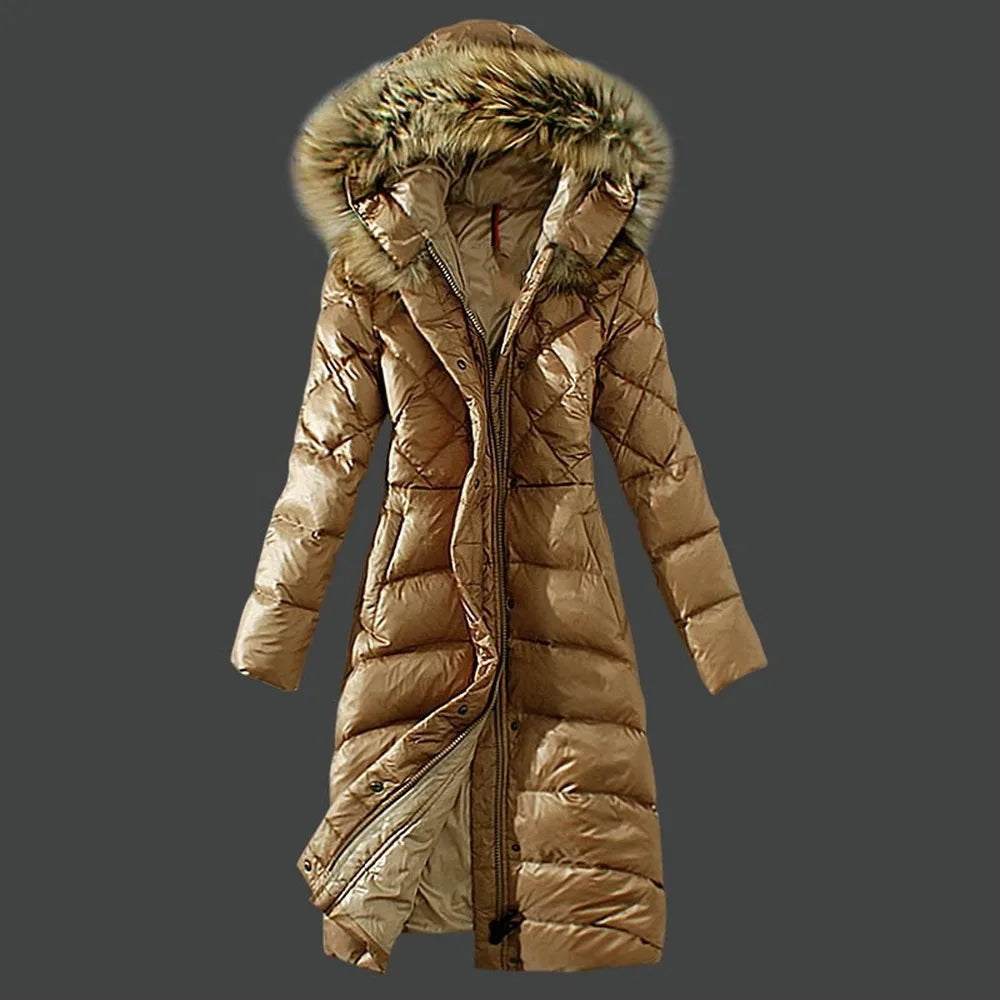 Women's Mid-Long Thickened Down Jacket With Large Raccoon Fur Collar White Duck Down Winter Coat Bikini Set Women's Swimsuit Bea