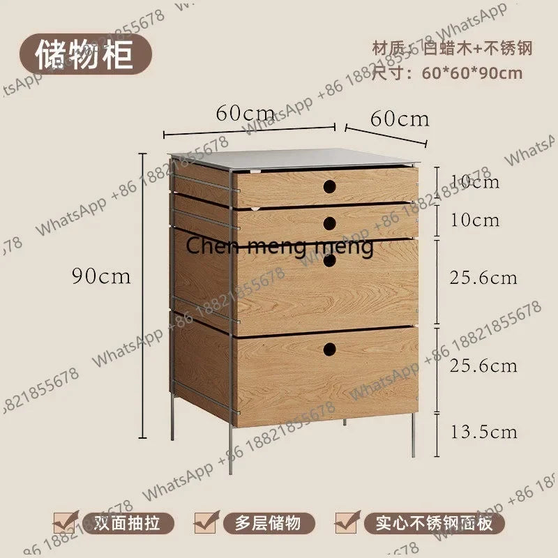 A139 Stainless steel solid wood chest cabinet household multi-layer storage storage living room locker