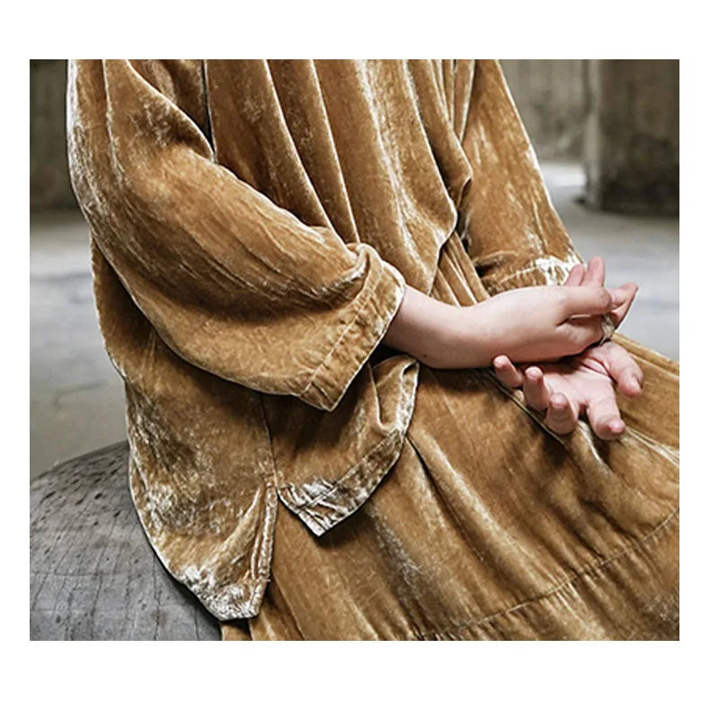 Original Design Spring Autumn Women's Mulberry Silk Velvet V-neck Pullover Loose Large Size Pleated Shirt Smooth Glossy Clothes