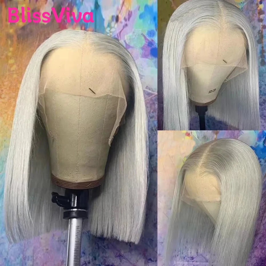 Silver Grey Short Human Hair Wigs 13x6 Lace Front Human Hair Wig Ash Gray Bob Vietnamese Pre Plucked 613 Blonde Lace Frontal Wig