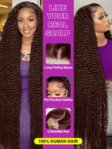 300 Density Chocolate Brown Deep Wave Lace Front Human Hair Wig 40Inch Color Hd Lace Frontal Wig For Women 13x6 Water Curly Wigs