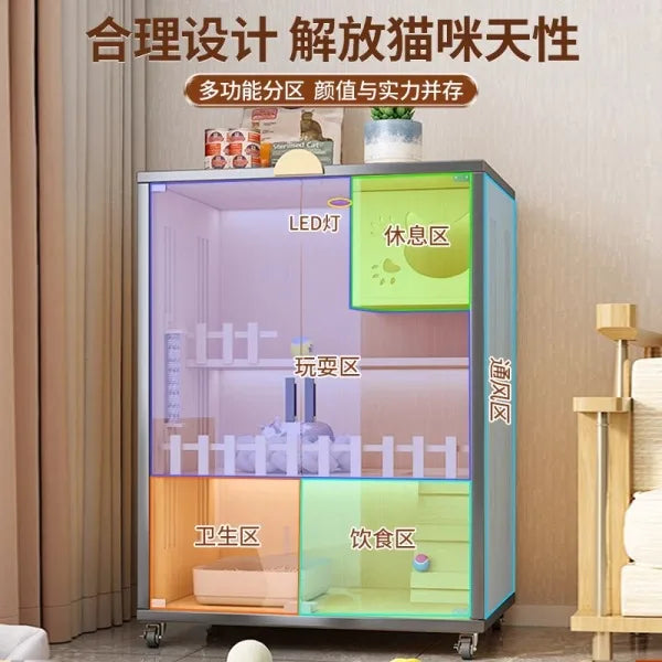Cat villa panoramic glass cat house household indoor cat house small apartment closed integrated
