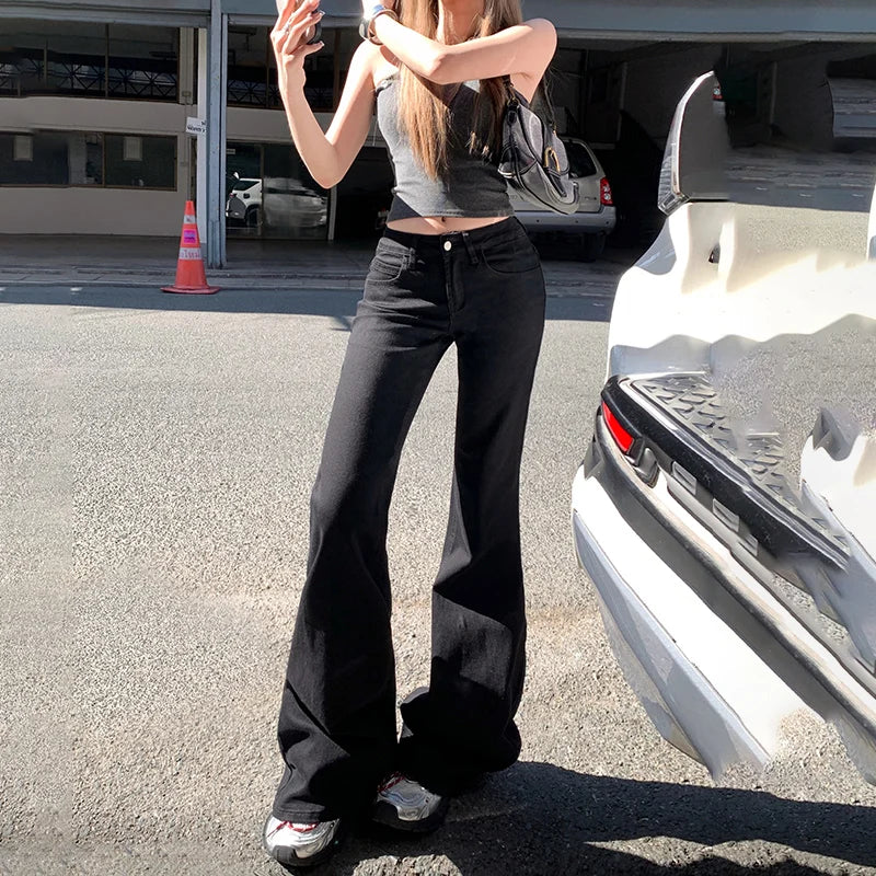 KSTUN 2025 New Low Waist Boot Cut Jeans For Women Fashion Stretch Denim Flared Pants Black Casual Female Bell Bottom Trousers