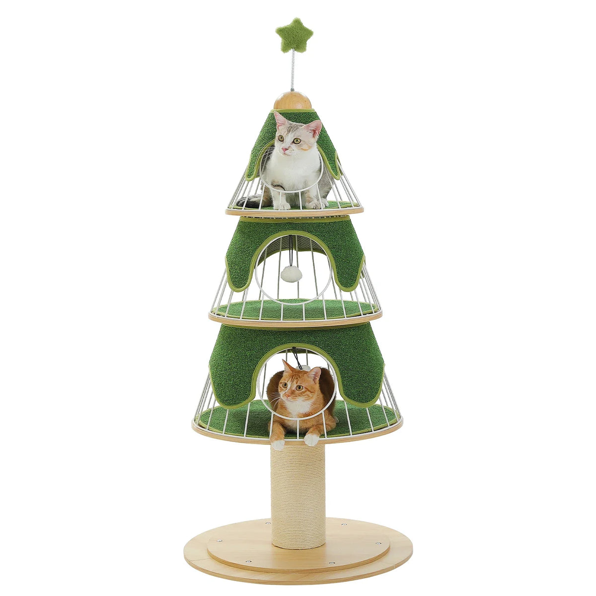 Cat Christmas Tree Modern Cat Tree with Thick Scratch Post Wood Tower 3 Condos-Heavy Furniture Replaceable Mat