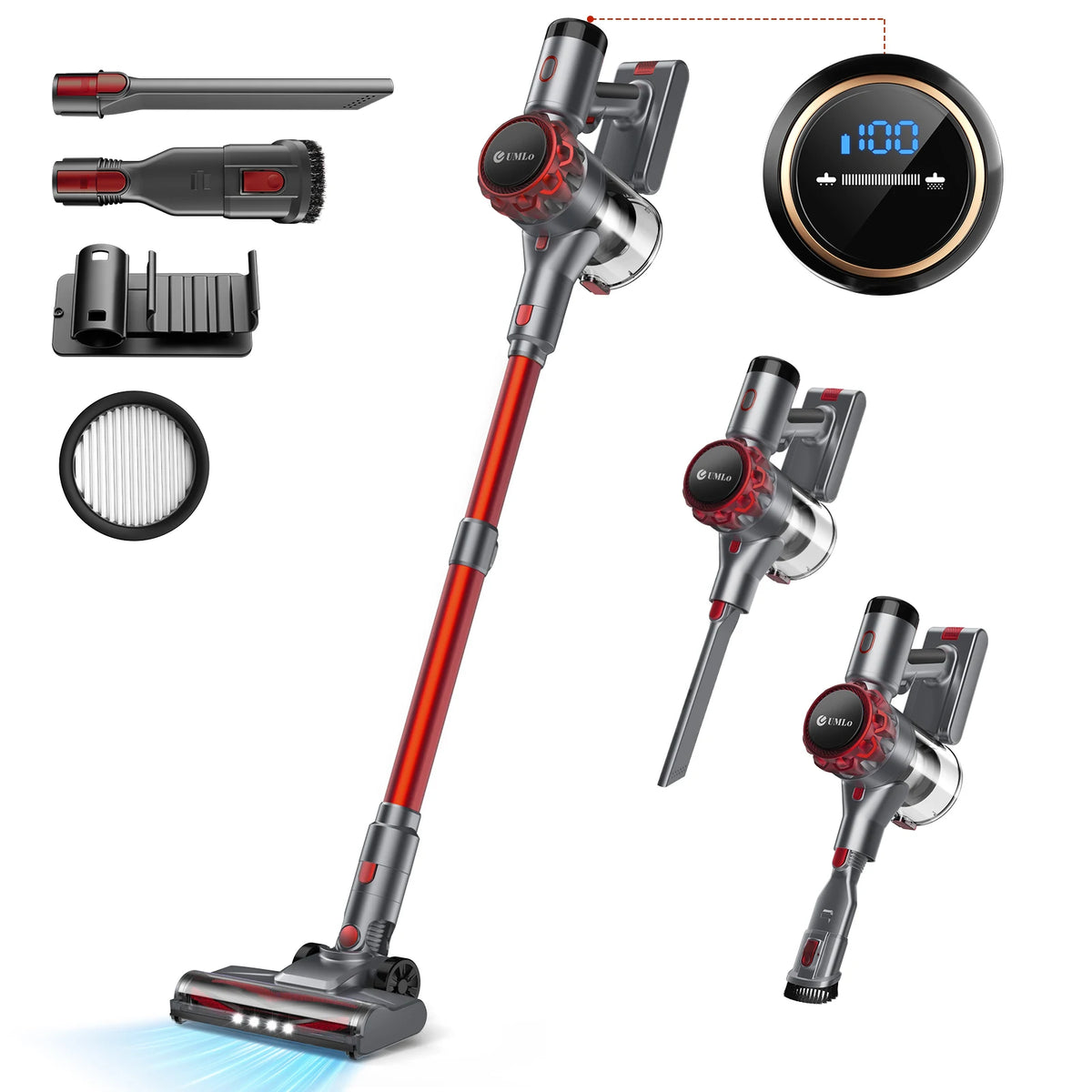 YISORA Cordless Vacuum Cleaner, 40Kpa 55Mins Running Time Wireless Vacuum Cleaner with Touchscreen for Pet Hair, Carpet