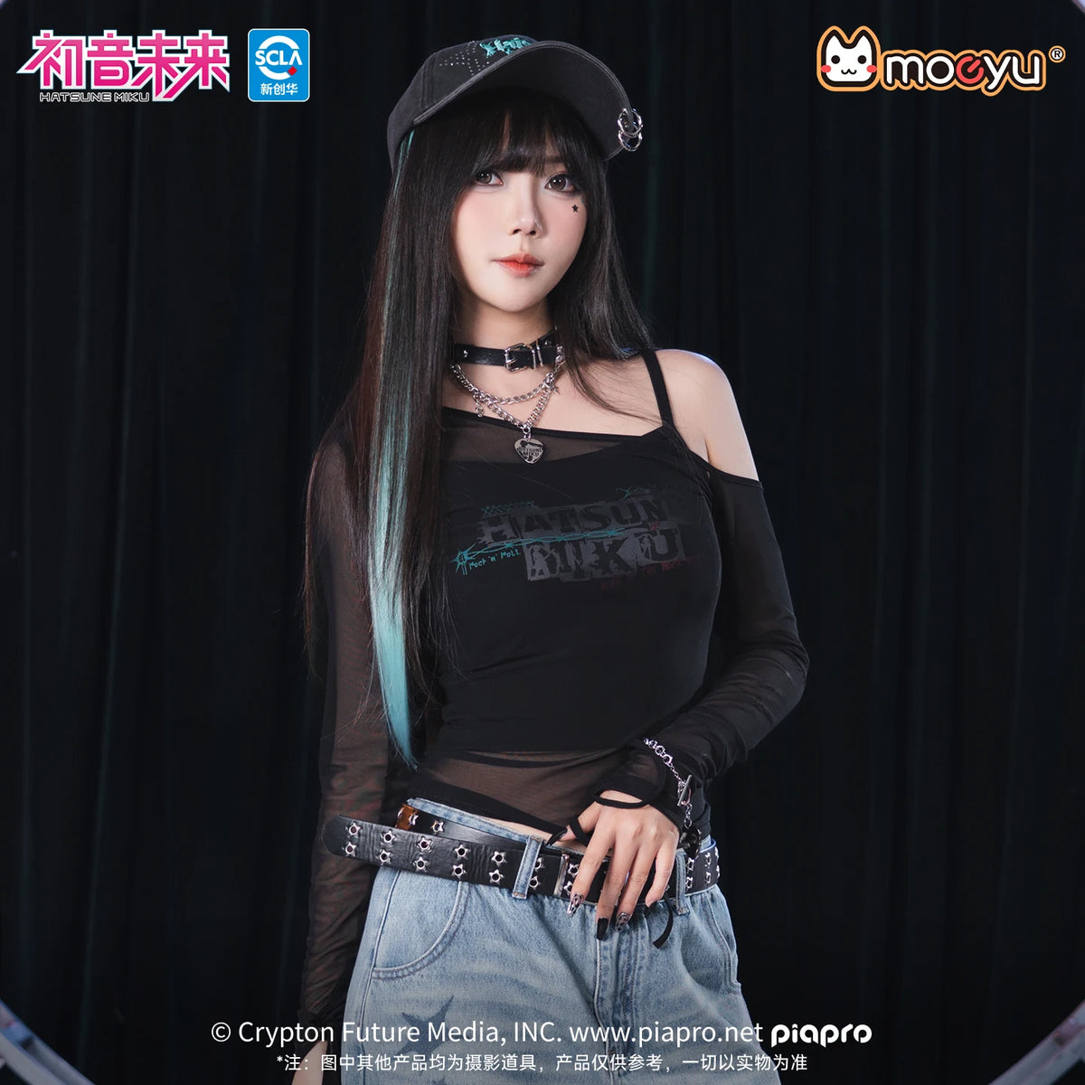 Original Moeyu Hatsune Miku Mesh T-Shirt Women's t-Shirt Punk Harajuku Full Sleeve Tee Fashion Vocaloid Cosplay Anime Costume