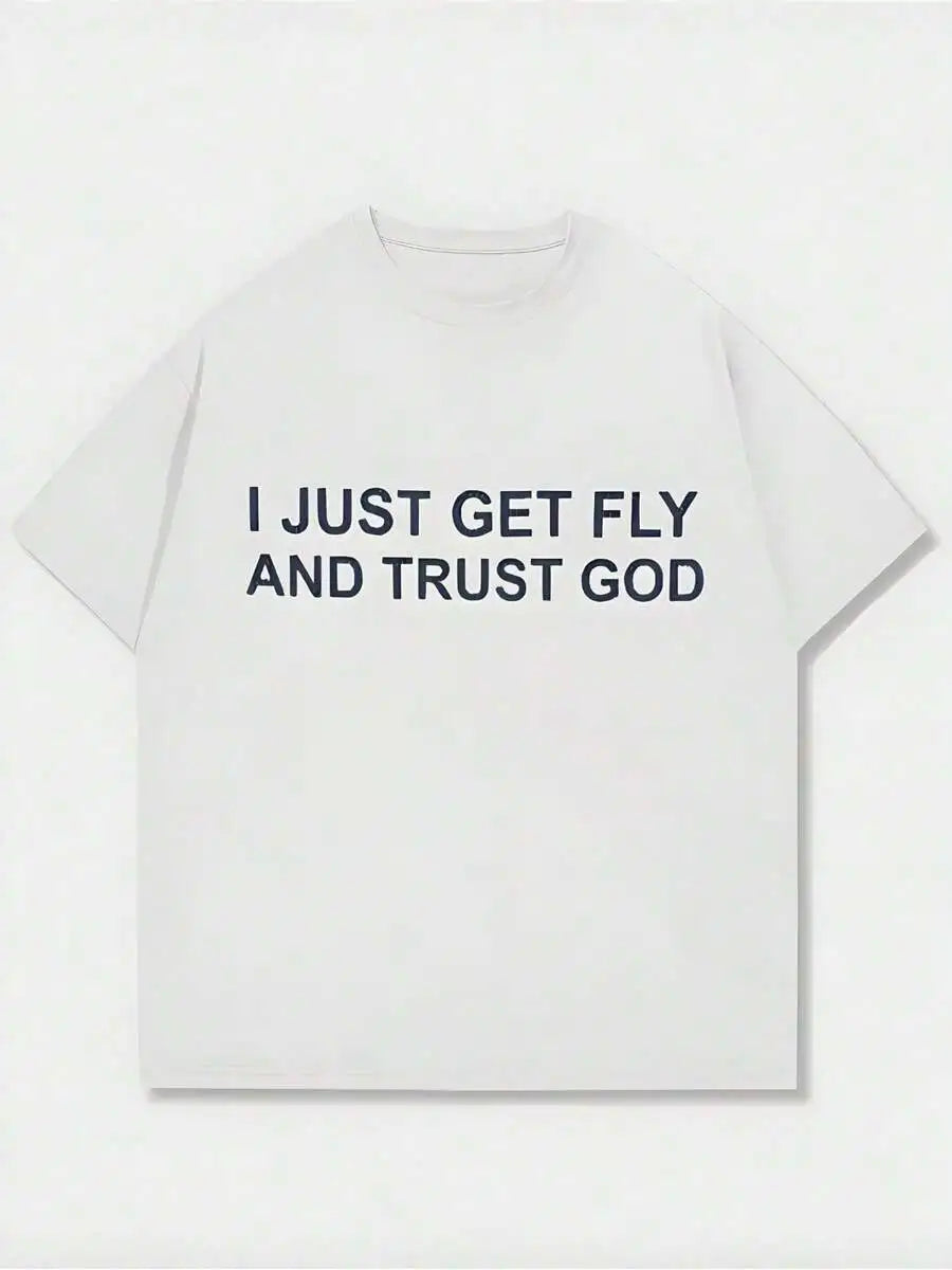 Fly And Trust God Statement Graphic,Casual Print,Comfortable And Versatile,Letter Pattern Pure Cotton 220g Printed T-Shirt,Unisex Style