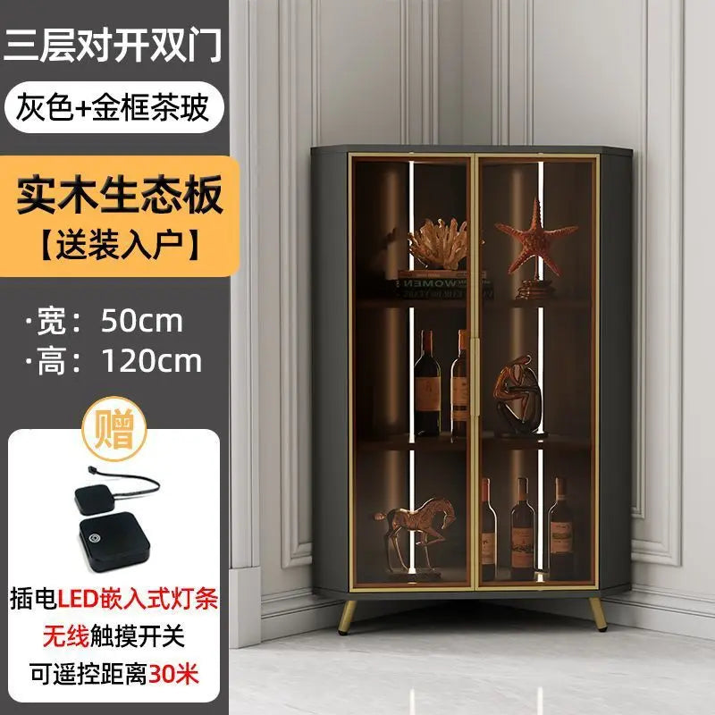 Corner Cabinet with Light Solid Wood Living Room Corner Corner Cabinet Display Bookcase Storage Triangle Cabinet Dining