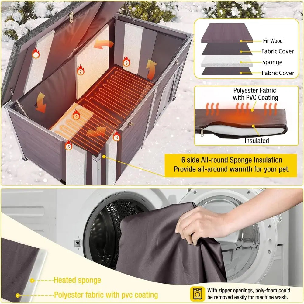 Heated Dog House Outdoor 59" Extra Large Insulated Dog Kennel with Heater or Winter,Waterproo Dog Cage or Large & Medium,Small D