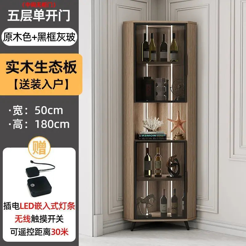 Corner Cabinet with Light Solid Wood Living Room Corner Corner Cabinet Display Bookcase Storage Triangle Cabinet Dining