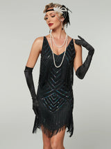 Flapper Roaring Plus Size 20s Great Lady Mini Short Dress Gatsby Fringed Sequin Beaded Lady Mini Tassels Decoration Dresses