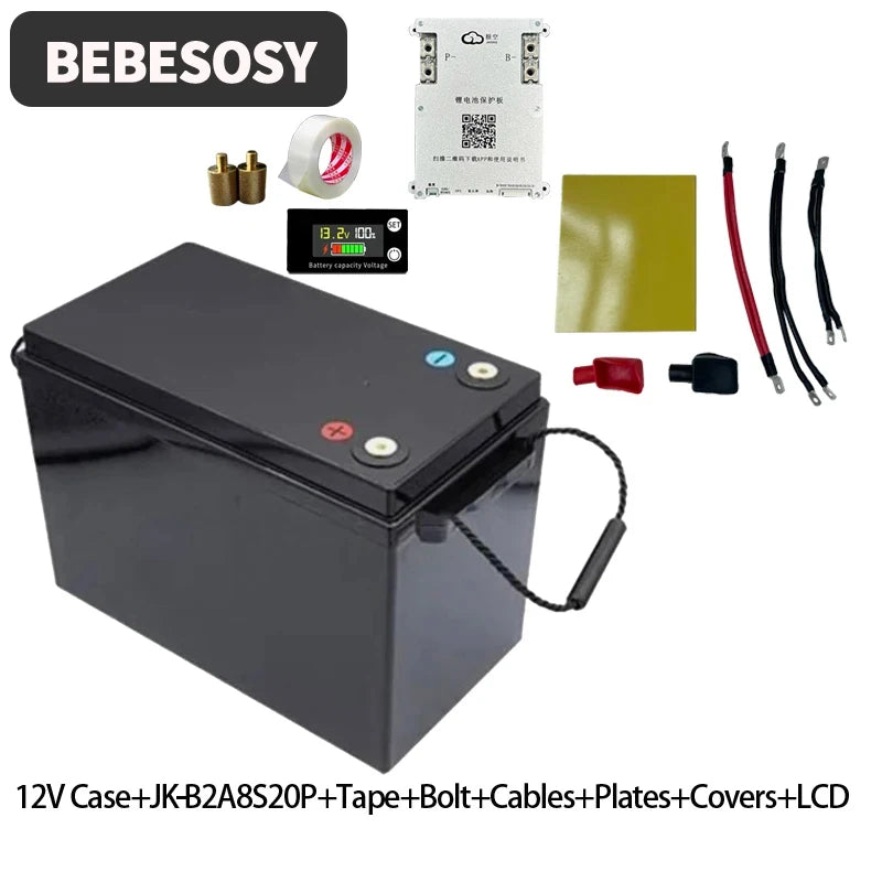 Case 12V 280AH DIY Battery Case Portable Battery Box 230AH 4S Optional 200A BMS 2A Active Balance TFT LCD Tape Bolt For RV