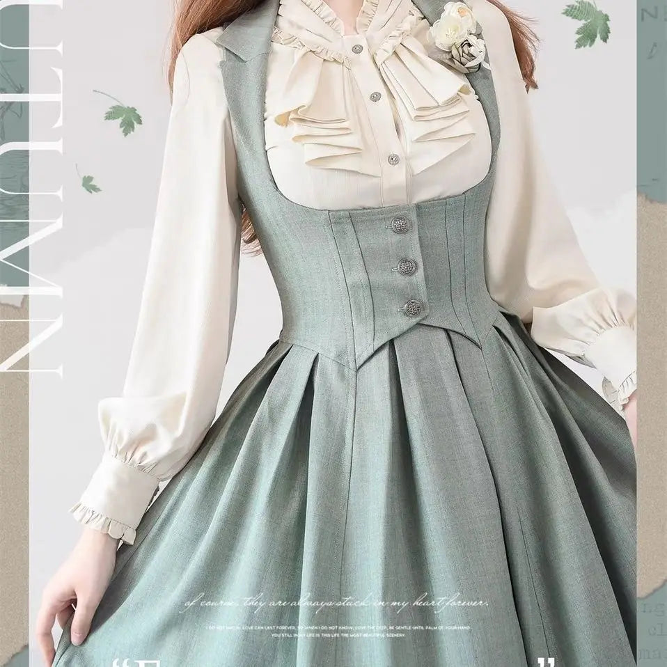 Forest Wardrobe Spring Autumn Classic Lolita Bustier Dress Vintage Elegant Style High Waist A Line Long Sleeve One Piece Dress