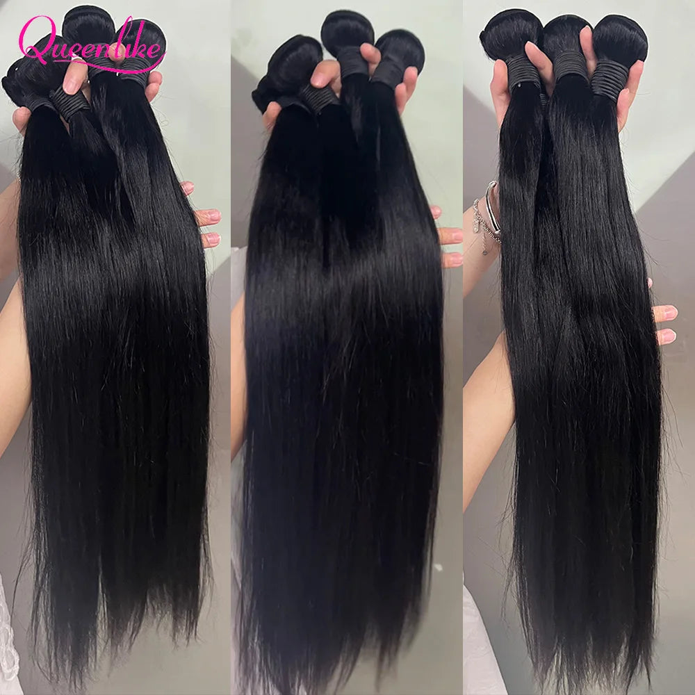 Queenlike 30 Inch Human Hair Bundles Brazilian Raw Hair Weave 1/3/4