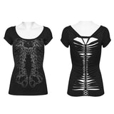 PUNK RAVE Punk Girls Club Hollow-out Summer Black Slim Skull Print T-Shirt Gothic Popular Visual Kei Sexy Cotton Tees Top