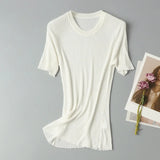 Birdtree, 70% Spun Silk 30% Cotton T Shirt, O-neck Solid Soft Tops, Women's Short Sleeve Bottoming Shirt, 2026 New T61035JF