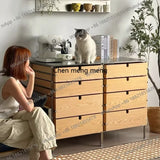 A139 Stainless steel solid wood chest cabinet household multi-layer storage storage living room locker