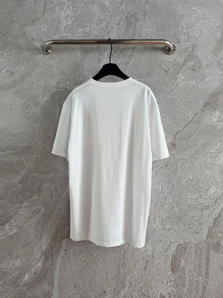 Summer Fashion Daily Casual White Color Cotton Simplicity T-Shirts Women's O-Neck Pocket Short Sleeve Loose Versatile Tops
