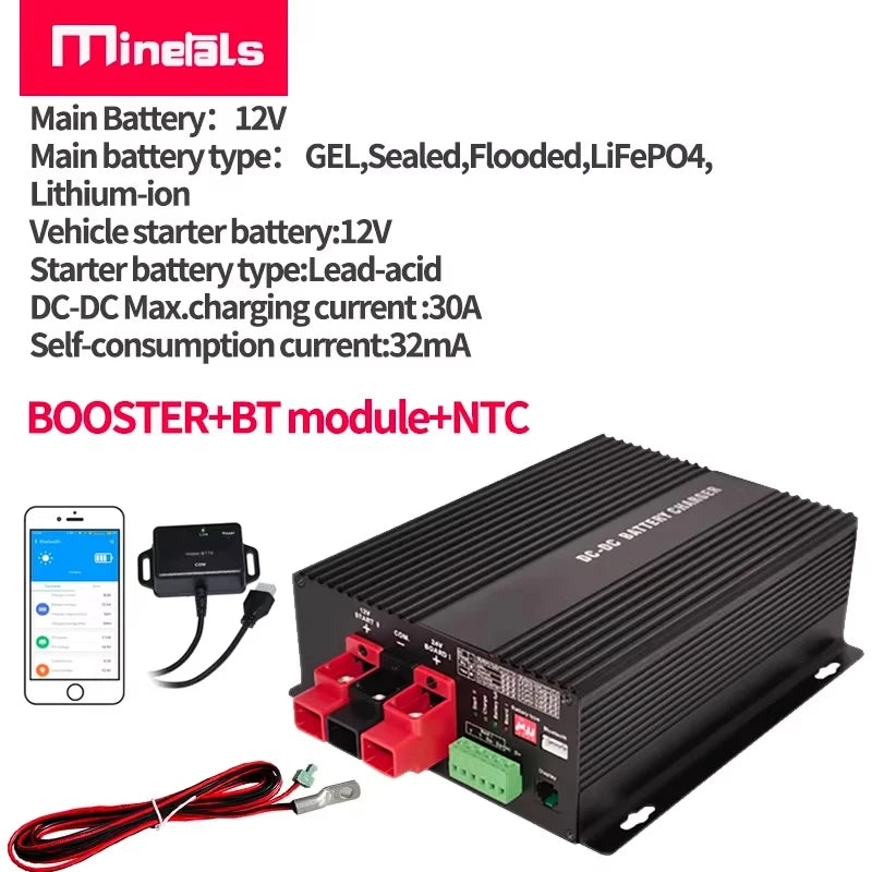 DC to DC 12V 30A Smart Charger with Booster Support App Lithium Battery Fully Automatic Charging Temperature Charger