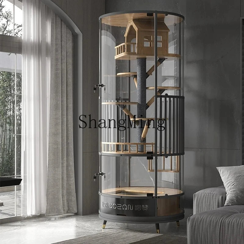 SM household high value with toilet cage household oversized room panoramic glass cat villa solid wood luxury cat nest