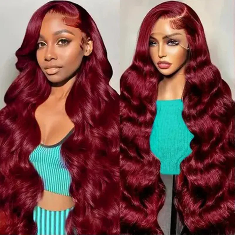 30 40 Inch 99J Burgundy Hd Lace Frontal Wig 13X6 250 Density Brazilian Body Wave Human Hair Wig Red Colored Hd Lace Front Wigs