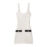Ele ort Knitted Dr Women's Elastied Knit with Button Strap Vest Sle Casual Spring Summer Autumn Polyester Fabric