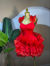 CM.YAYA Women Sleeveless Tierred Ruffles Hem Tank U-neck A-line Mini Dress Sexy Street Birthday Party Evening Trendy Dresses