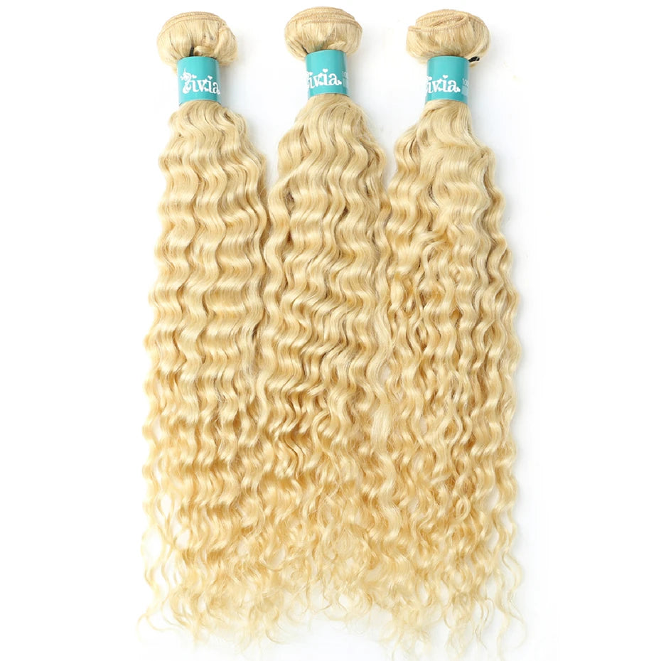 8-32 inch Deep Wave Human Hair Bundles Remy Brazilian Hair 613 Blonde