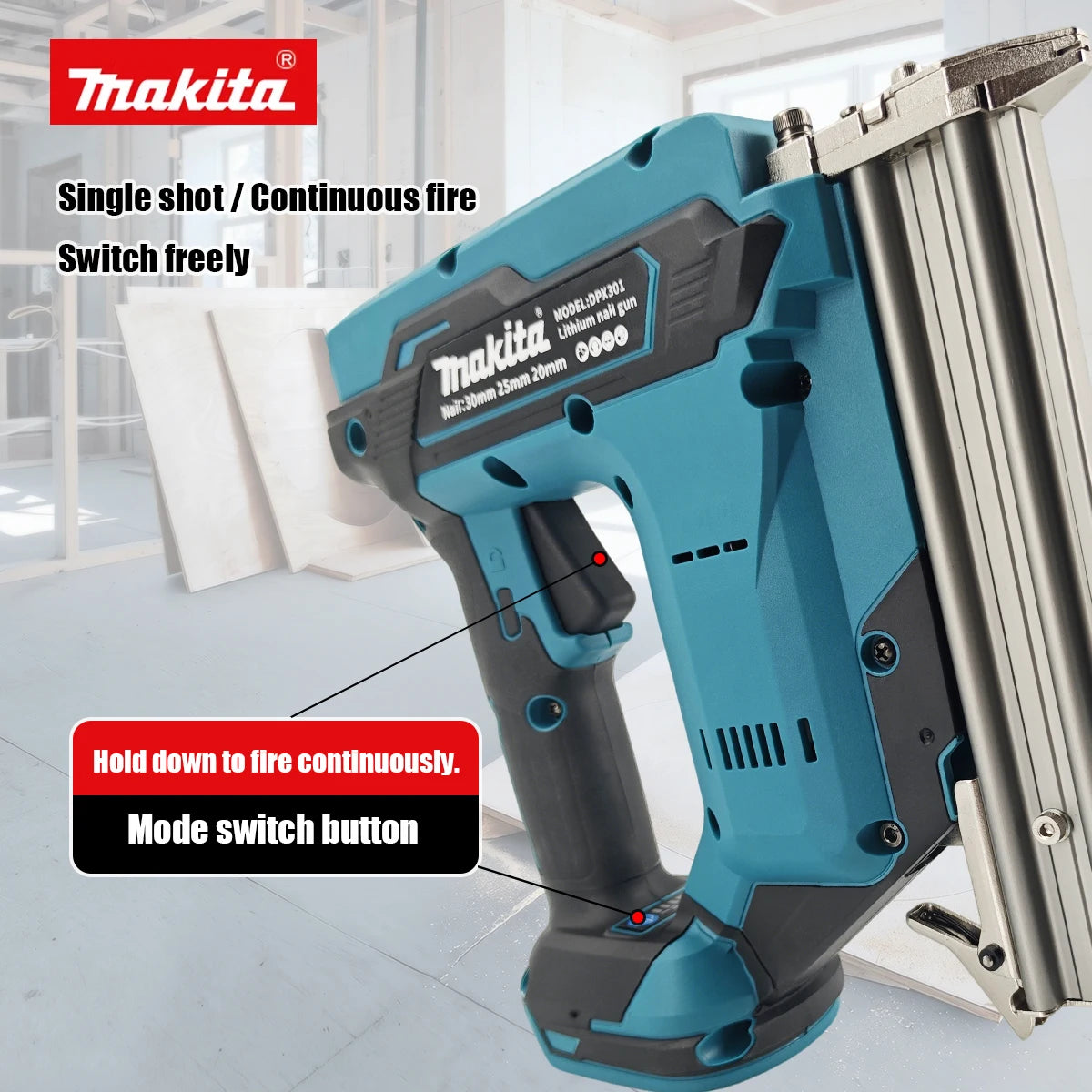 Makita 18V Wireless Nail Gun 20-30mm Nail Capacity for DIY Woodworking Projects Power Tool Kit